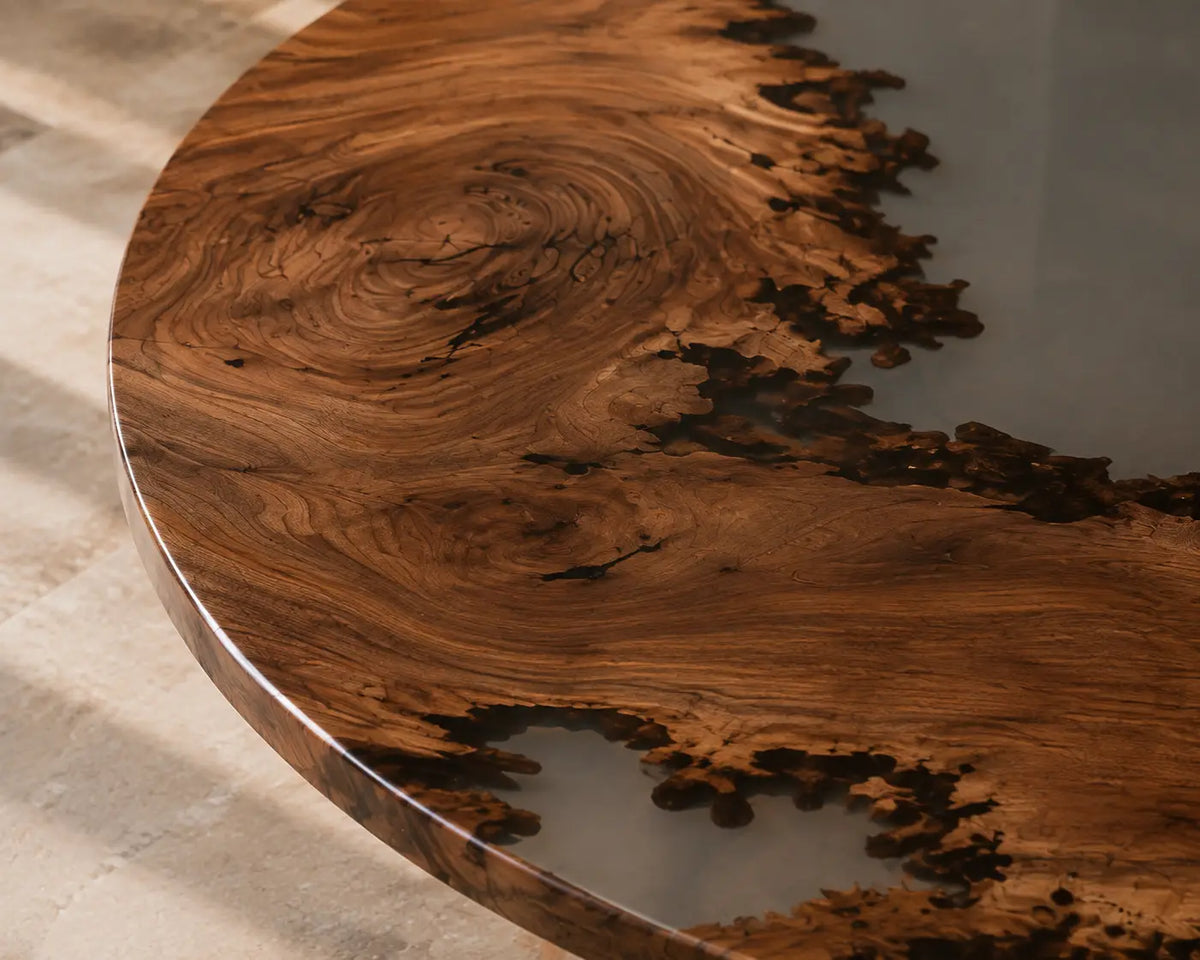 Silver Delta Pearlescent Epoxy Walnut Round Dining Table RT07