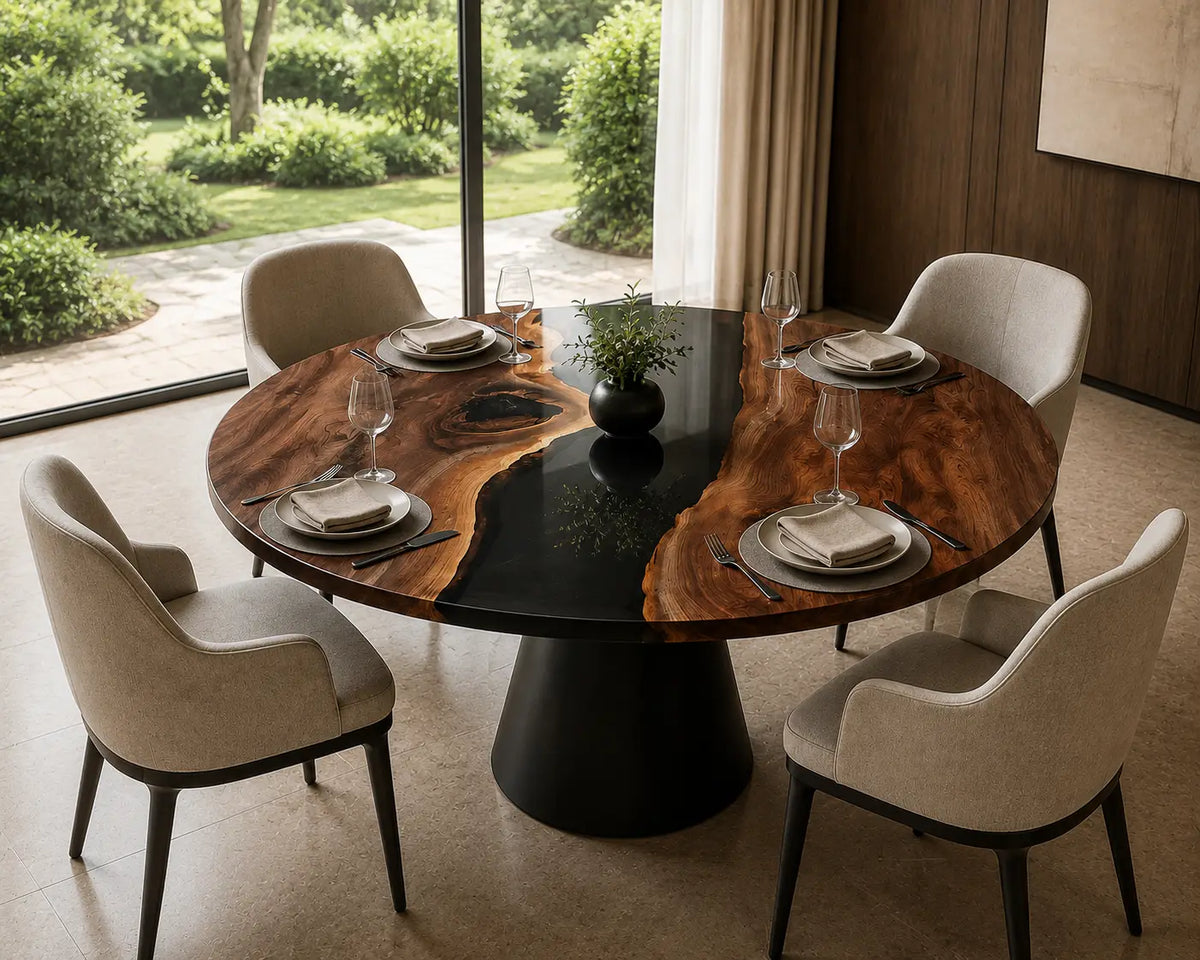Black Fjord Epoxy Walnut Round Dining Table – RT08