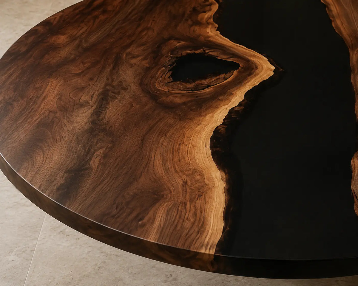 Black Fjord Epoxy Walnut Round Dining Table RT08