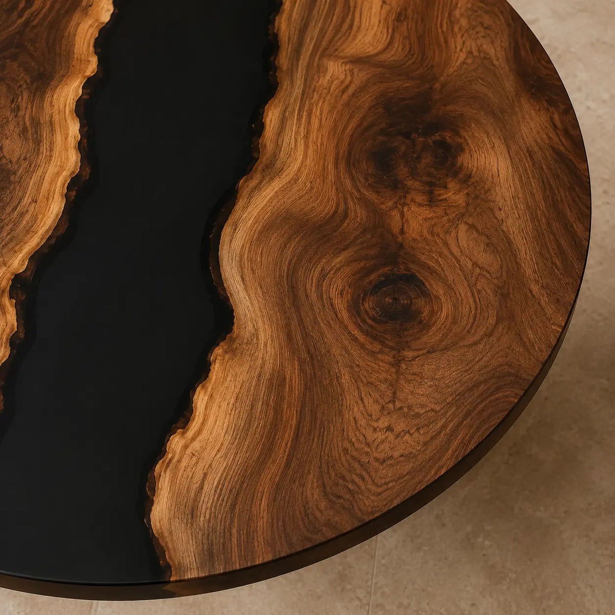 Black Fjord Epoxy Walnut Round Dining Table RT08