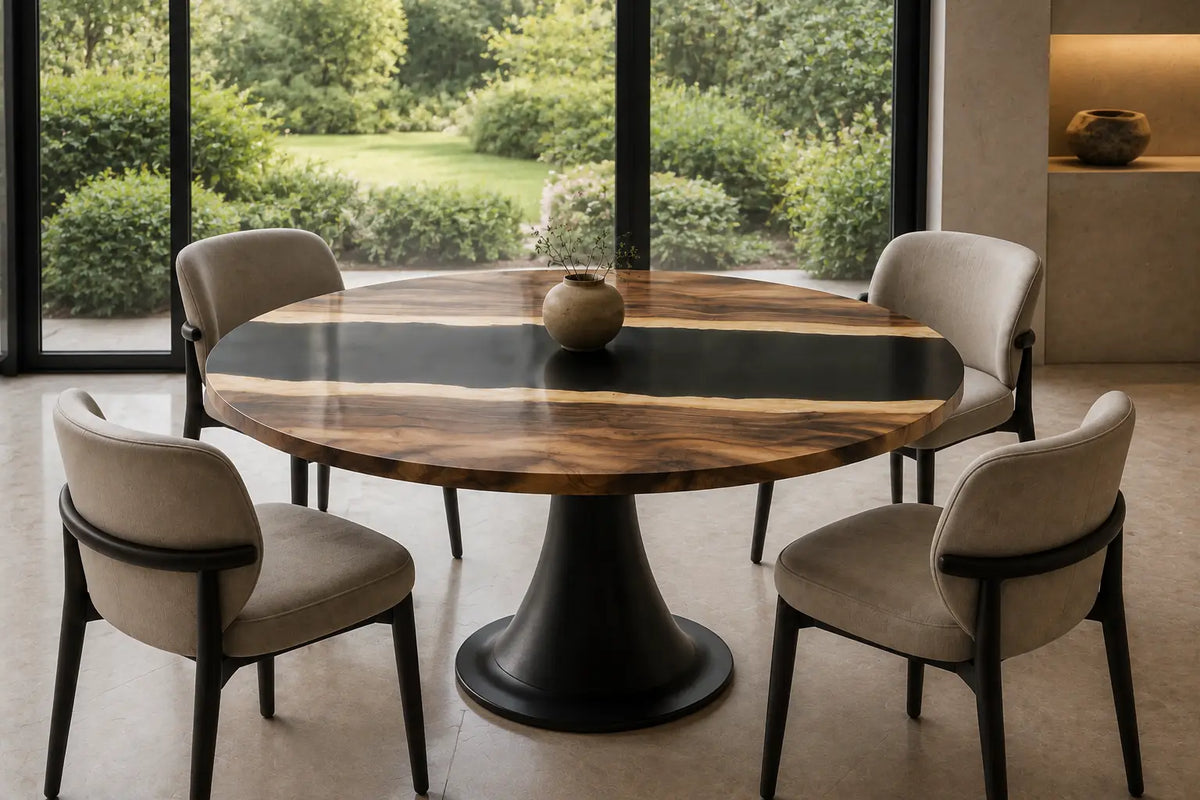 Noir Passage Black Epoxy Walnut Oval Dining Table – RT10