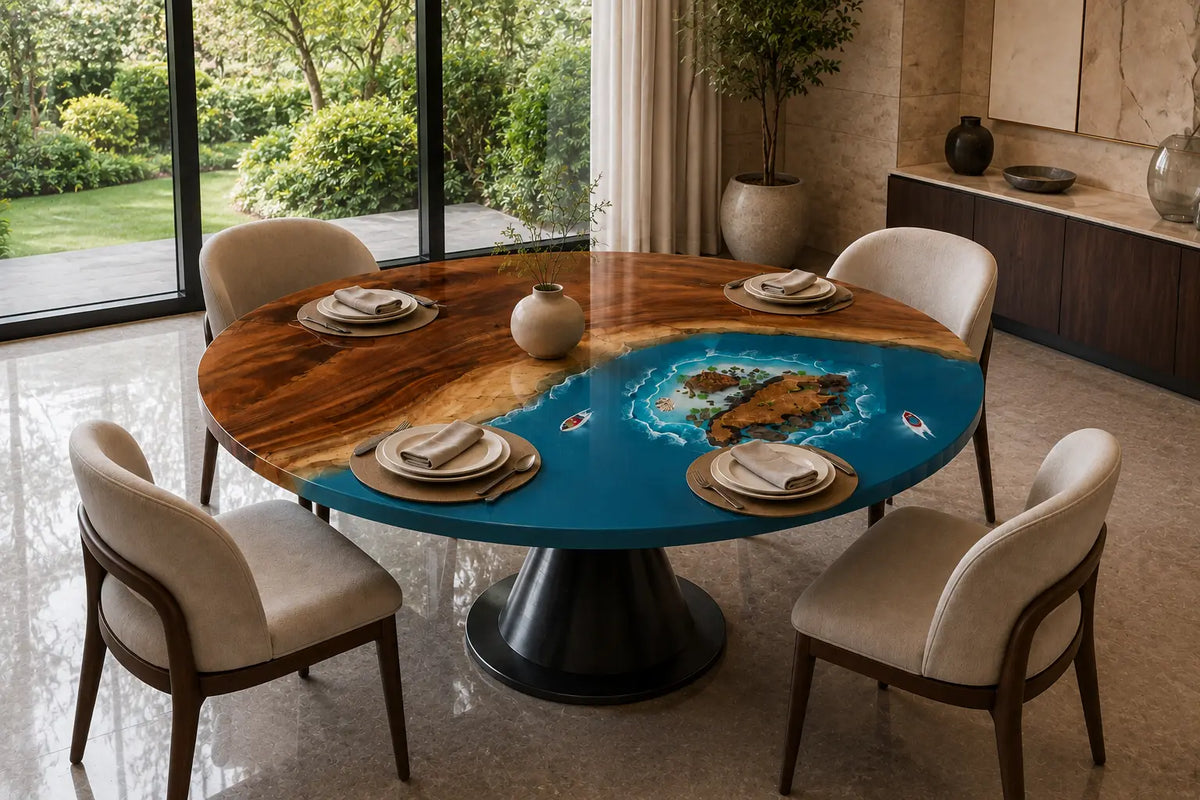Noir Passage Black Epoxy Walnut Oval Dining Table RT10