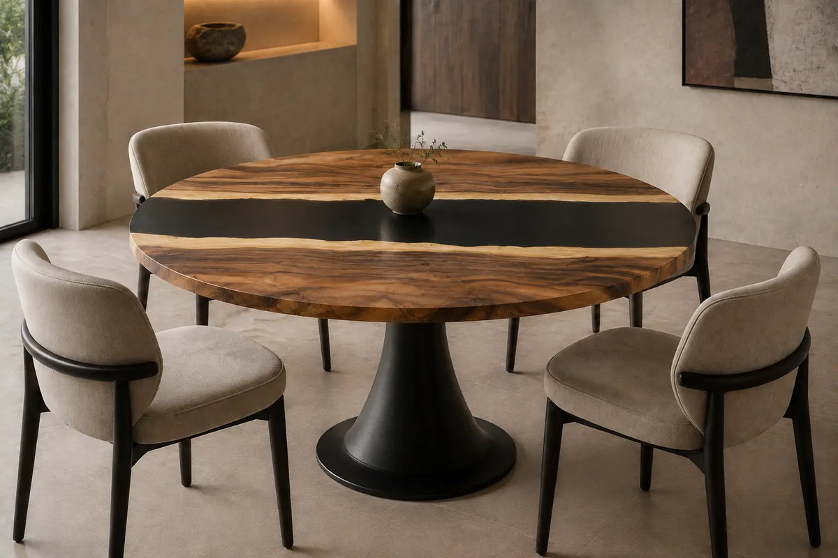 Noir Passage Black Epoxy Walnut Oval Dining Table RT10