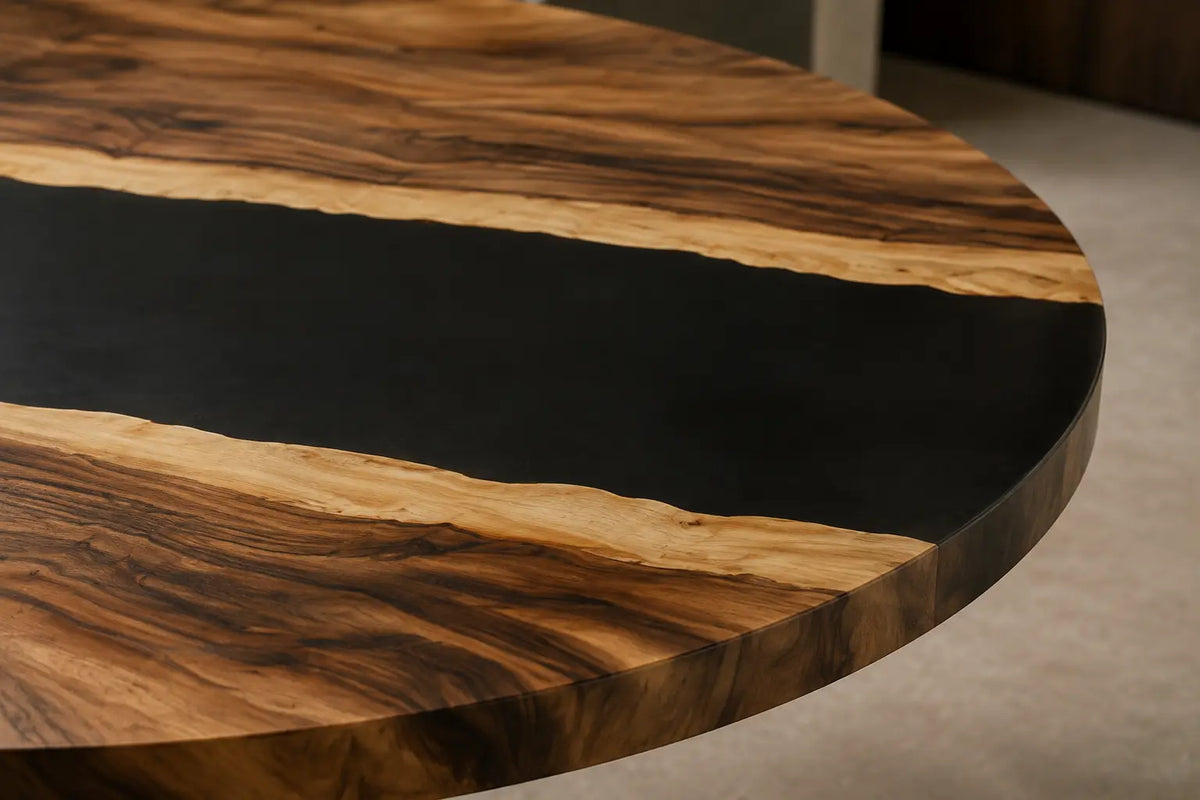 Noir Passage Black Epoxy Walnut Oval Dining Table RT10