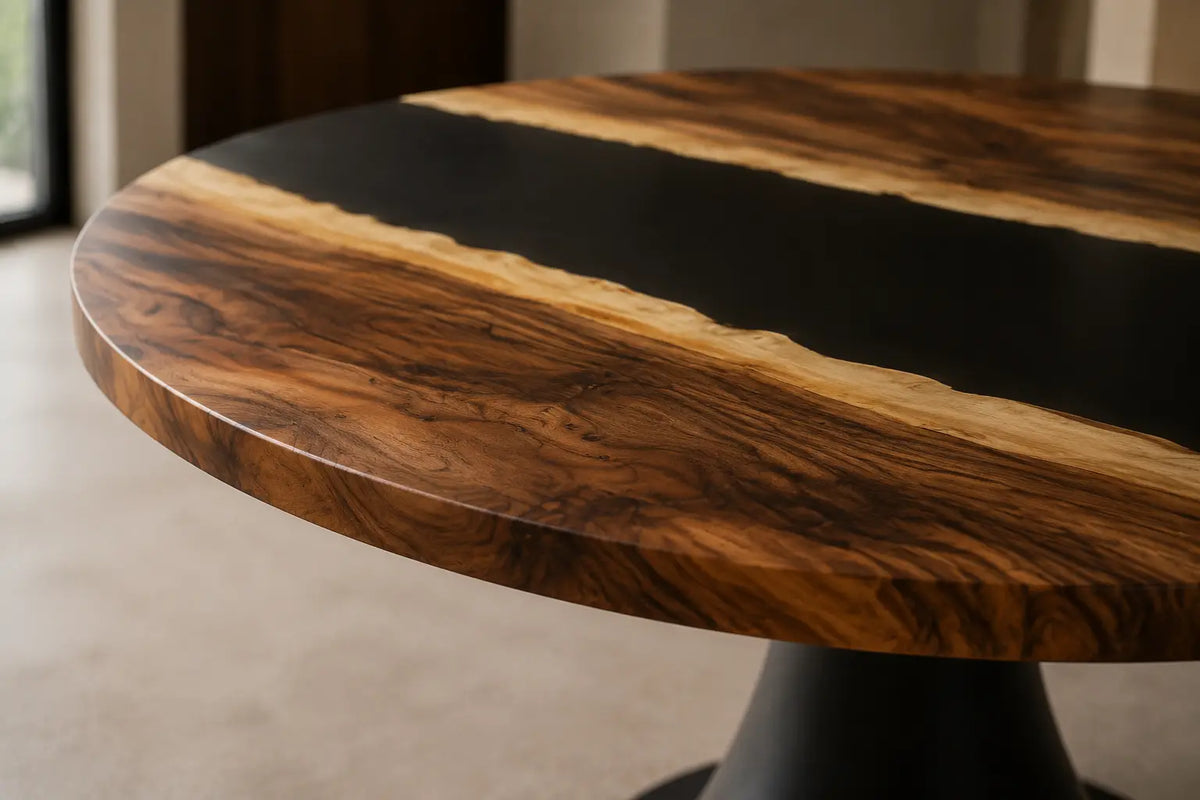 Noir Passage Black Epoxy Walnut Oval Dining Table RT10