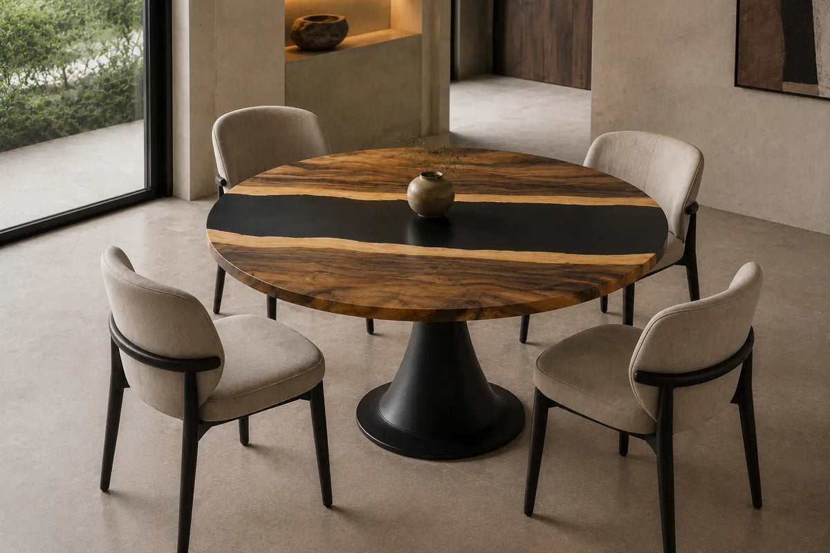 Noir Passage Black Epoxy Walnut Oval Dining Table RT10