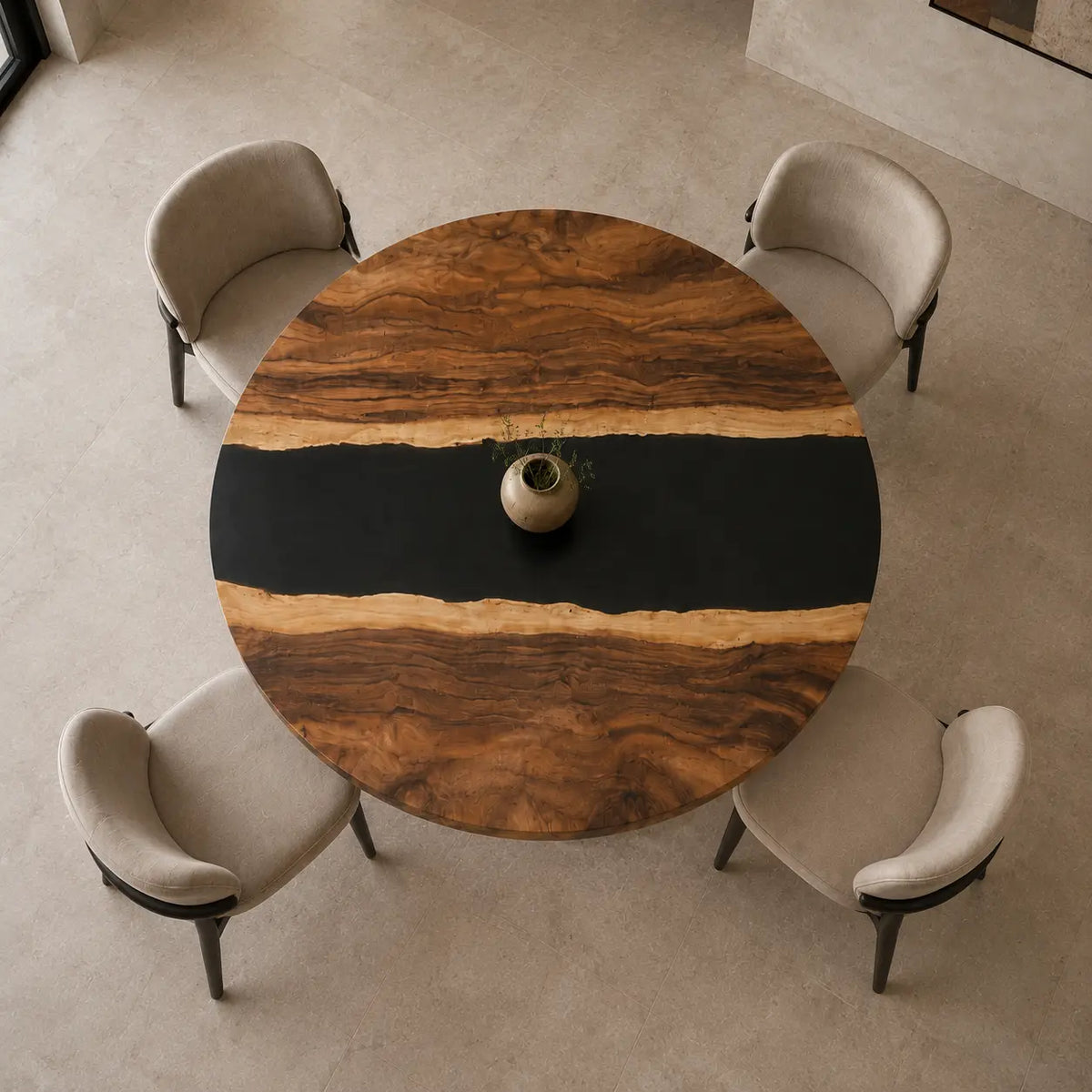 Noir Passage Black Epoxy Walnut Oval Dining Table RT10
