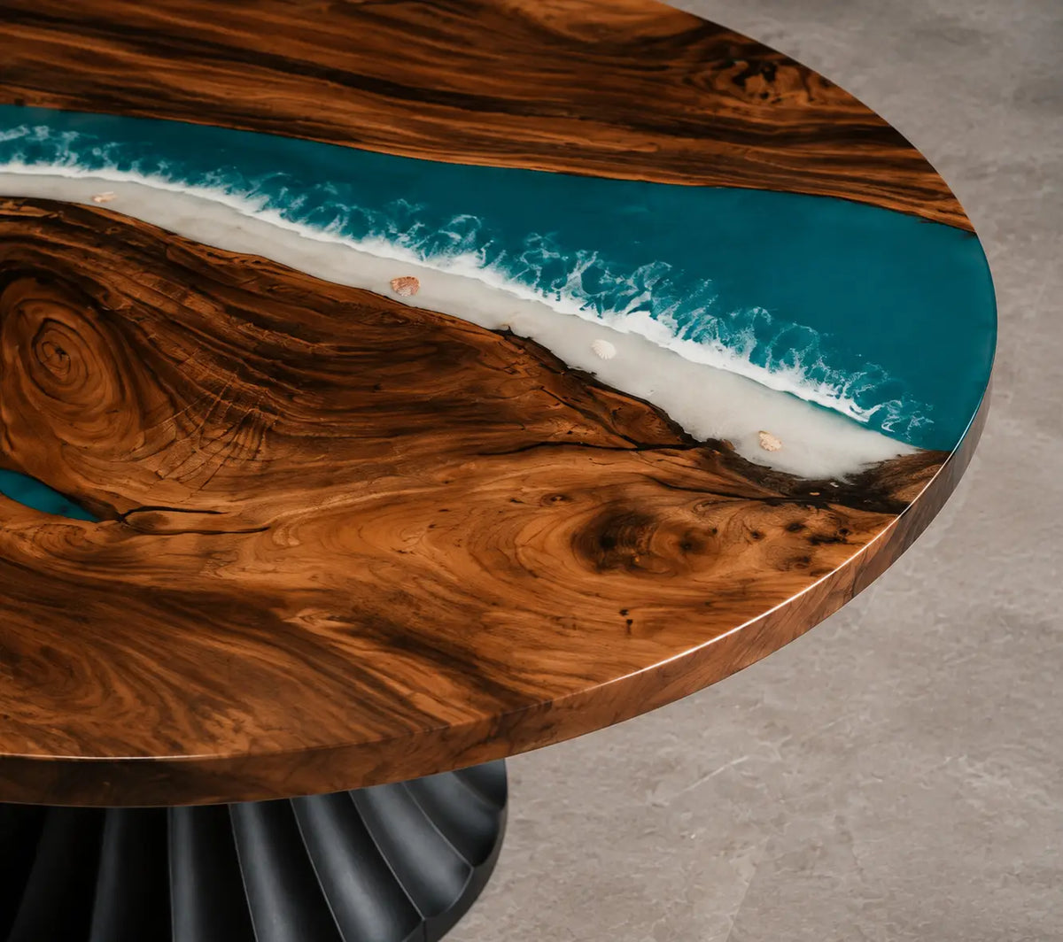 Tidal Crest Ocean Blue Epoxy Walnut Round Dining Table RT11