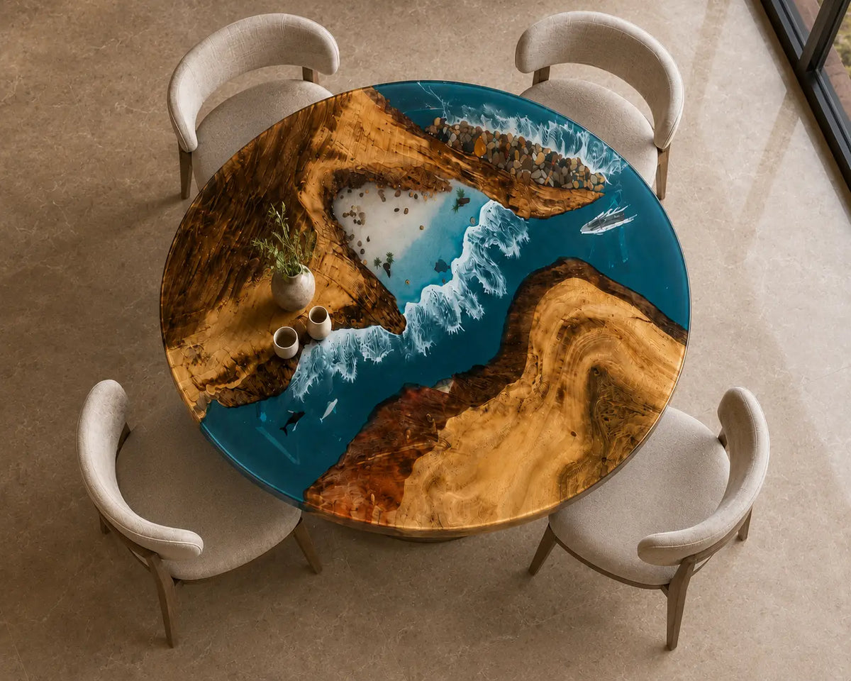 Turquoise Canyon Epoxy Walnut Round Dining Table – RT12