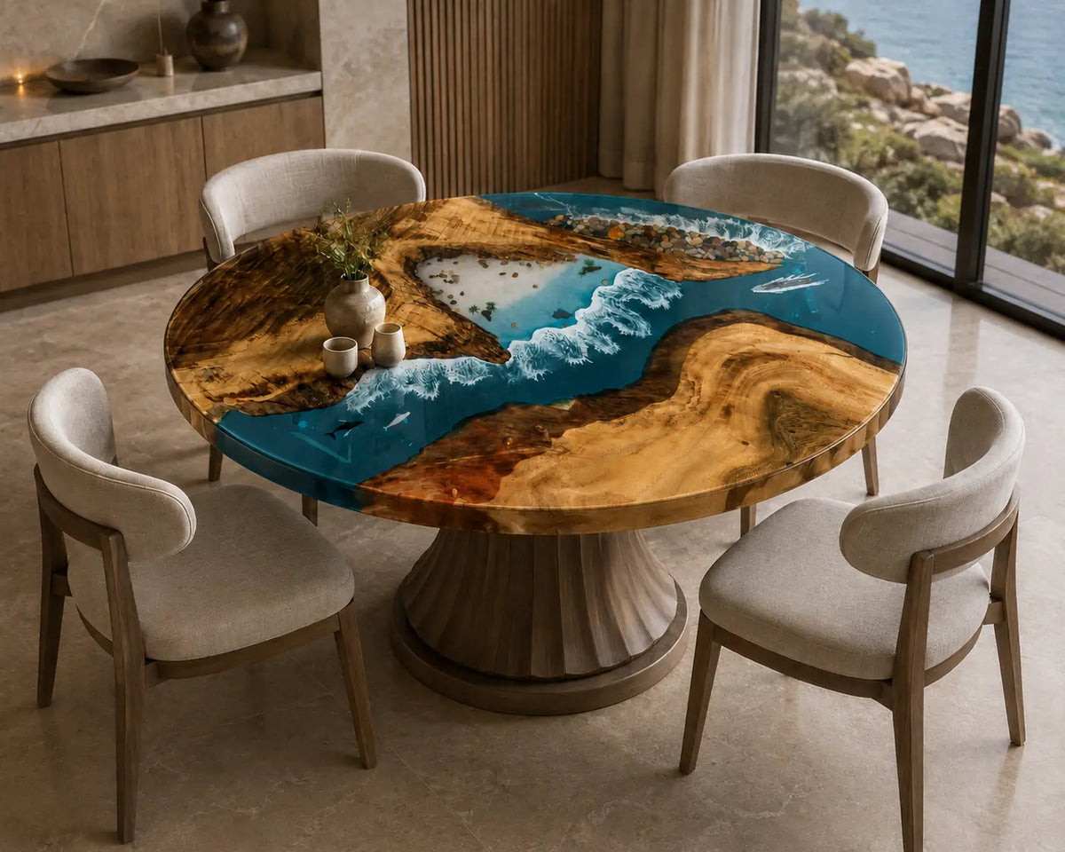 Turquoise Canyon Epoxy Walnut Round Dining Table RT12