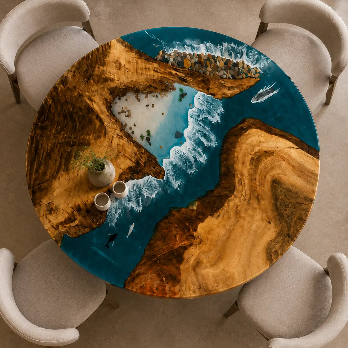 Turquoise Canyon Epoxy Walnut Round Dining Table RT12