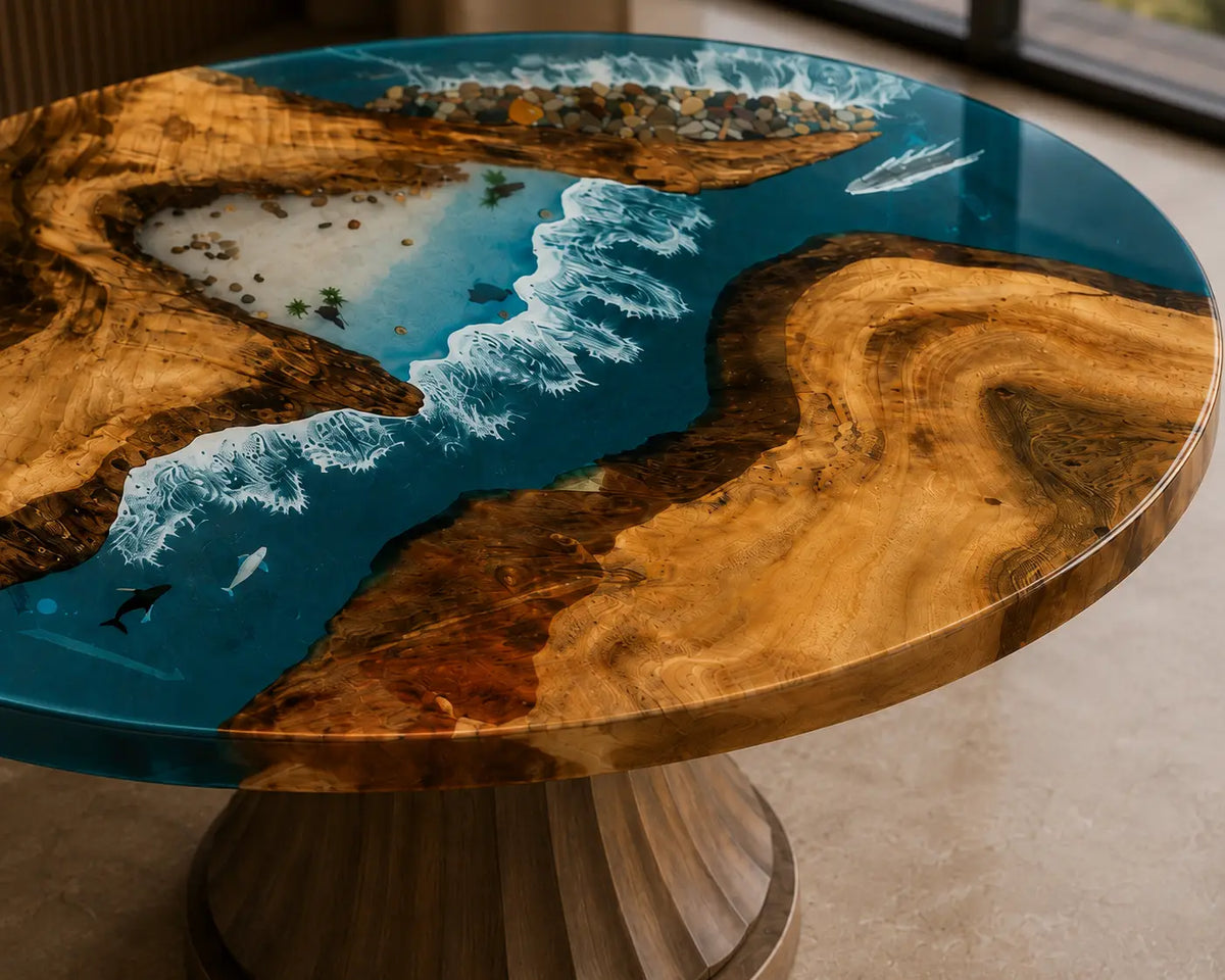 Turquoise Canyon Epoxy Walnut Round Dining Table RT12