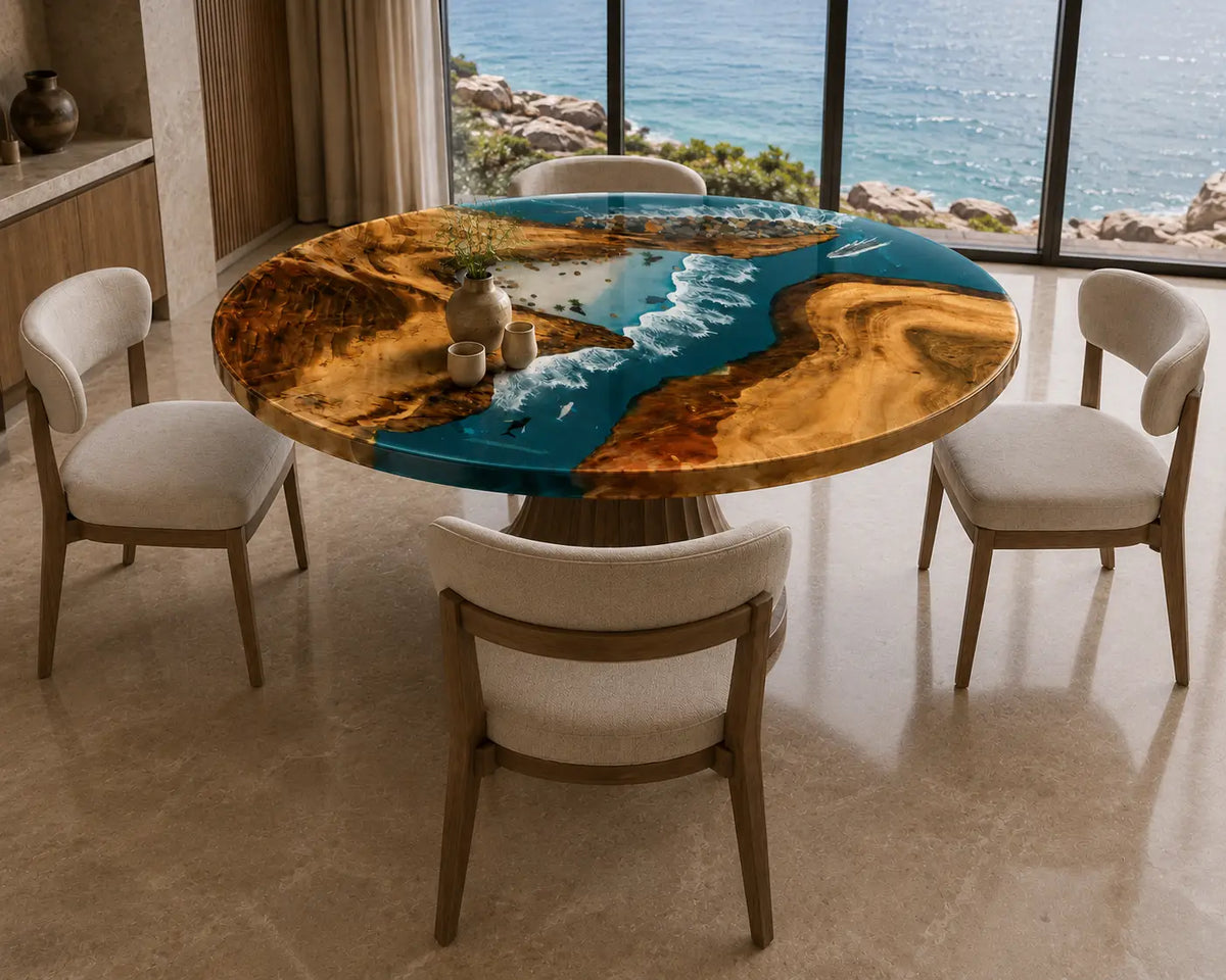 Turquoise Canyon Epoxy Walnut Round Dining Table RT12