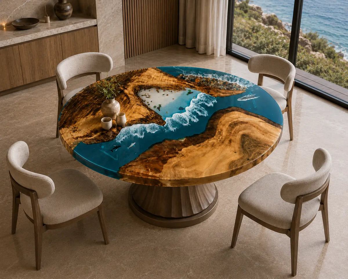 Turquoise Canyon Epoxy Walnut Round Dining Table RT12