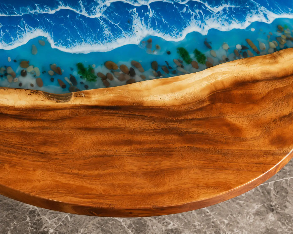 Sapphire Shore Ocean Epoxy Walnut Round Dining Table RT14