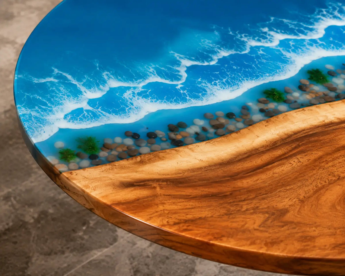Sapphire Shore Ocean Epoxy Walnut Round Dining Table RT14