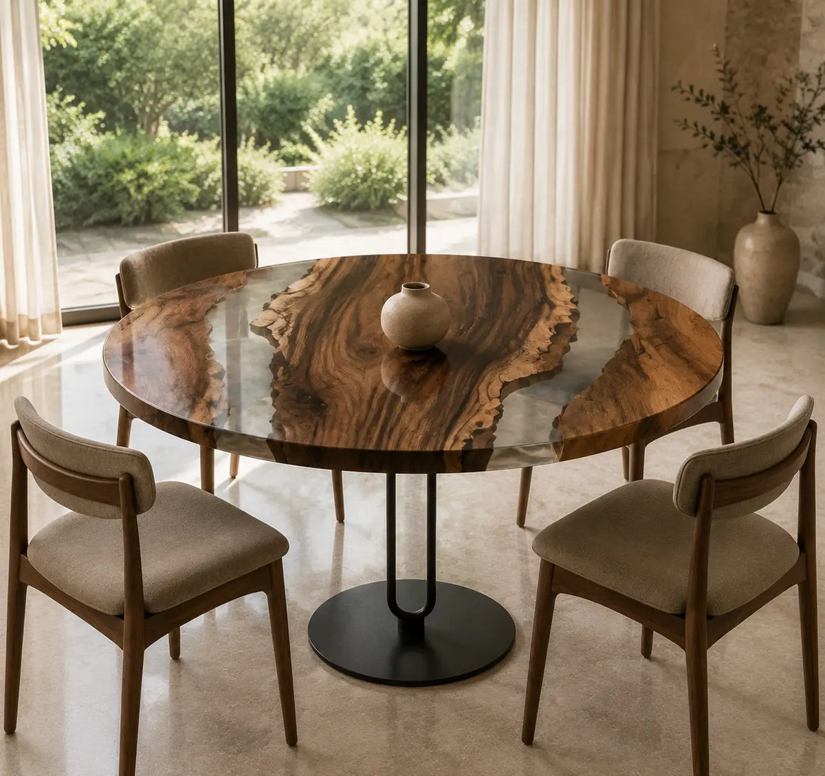 Crystal Passage Clear Epoxy Walnut Round Dining Table – RT15