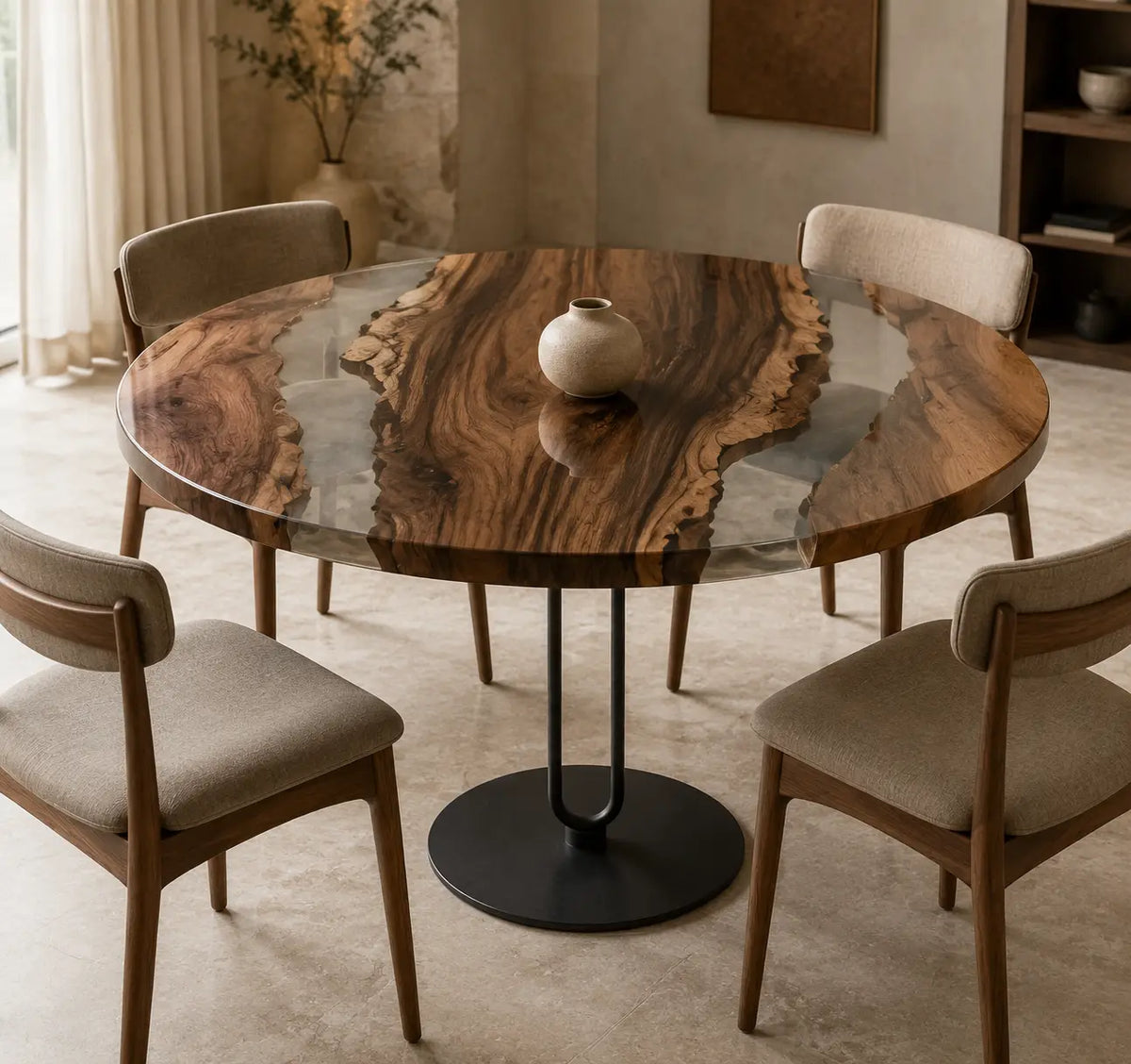 Crystal Passage Clear Epoxy Walnut Round Dining Table RT15