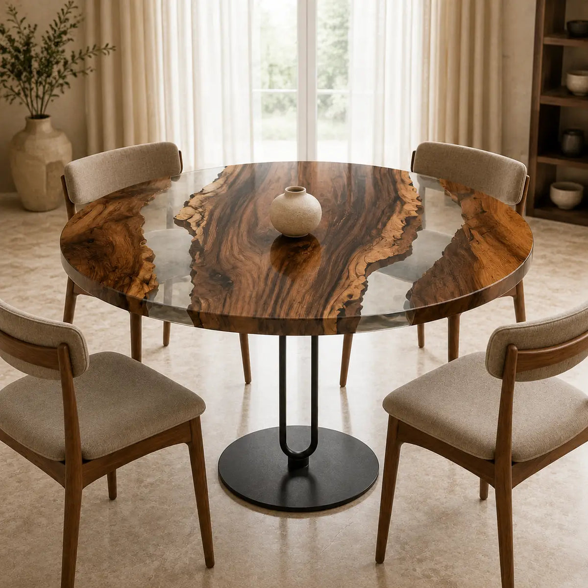 Crystal Passage Clear Epoxy Walnut Round Dining Table RT15