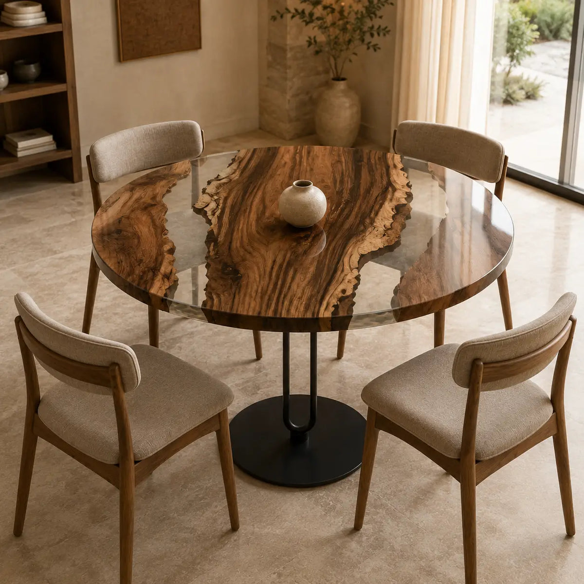 Crystal Passage Clear Epoxy Walnut Round Dining Table RT15