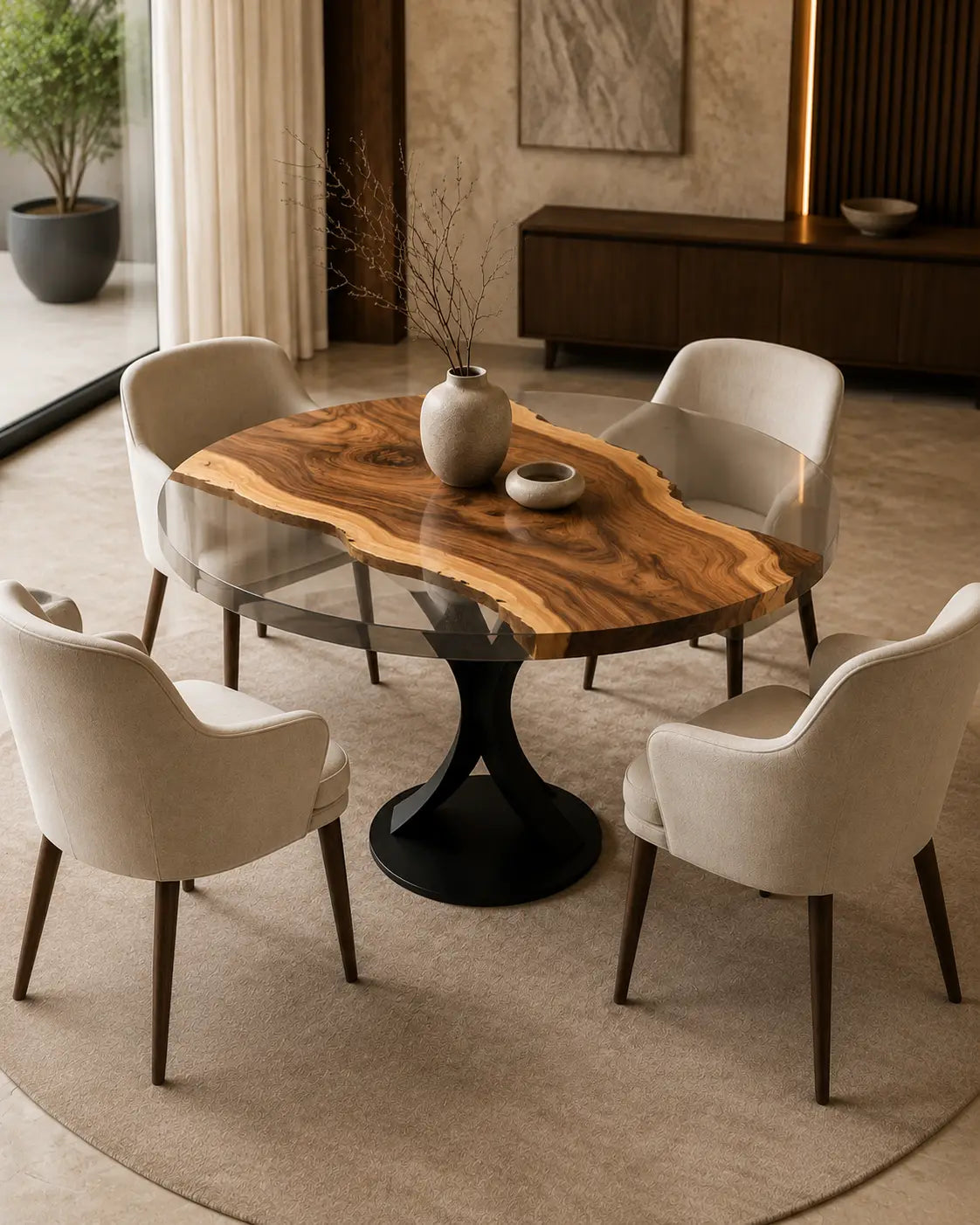 Golden Meander Clear Epoxy Walnut Round Dining Table – RT16