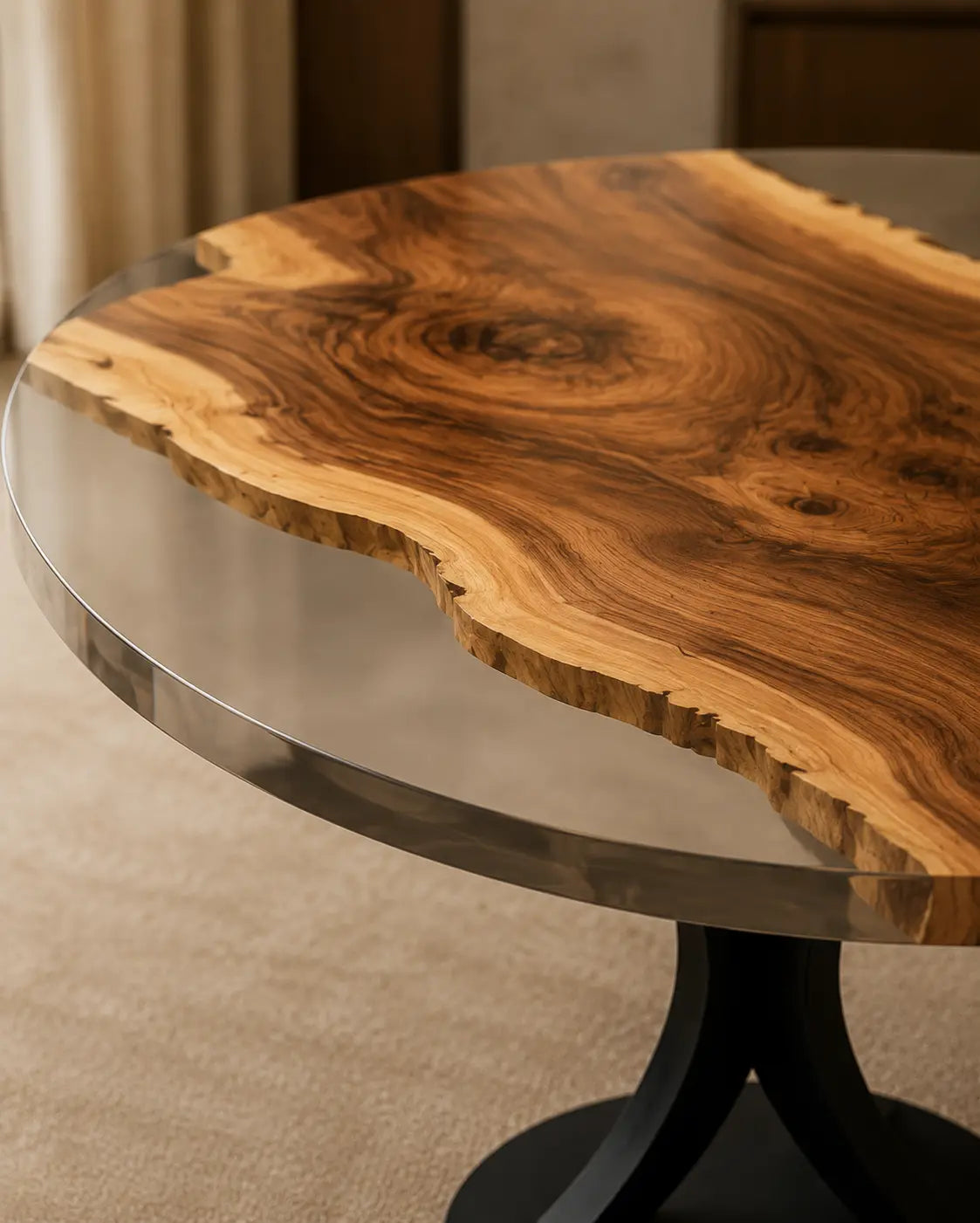 Golden Meander Clear Epoxy Walnut Round Dining Table RT16