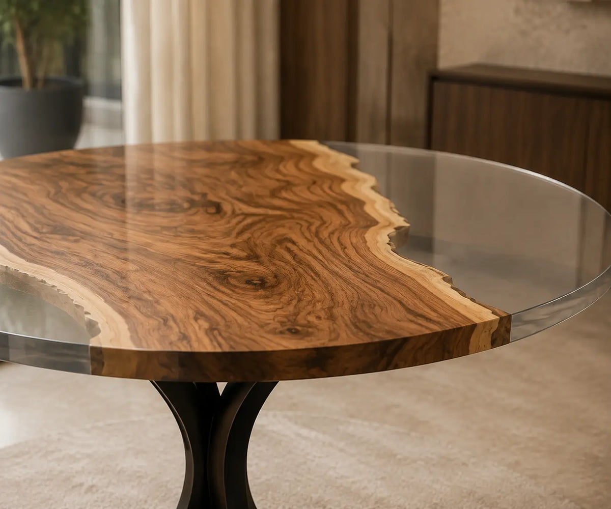 Golden Meander Clear Epoxy Walnut Round Dining Table RT16