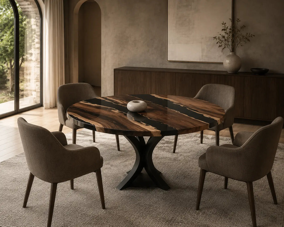 Night Ravine Black Epoxy Walnut Round Dining Table – RT17