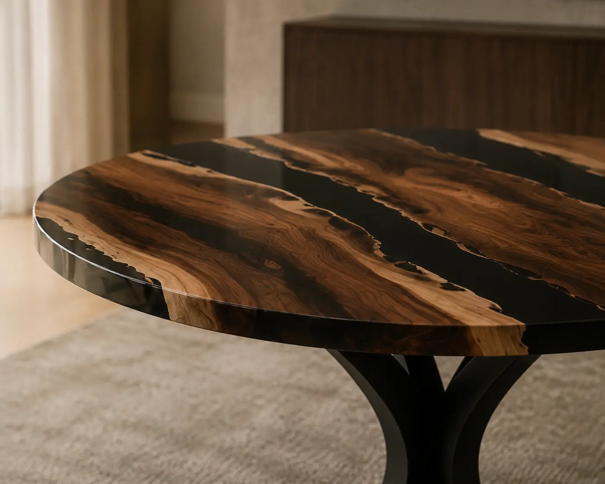 Night Ravine Black Epoxy Walnut Round Dining Table RT17