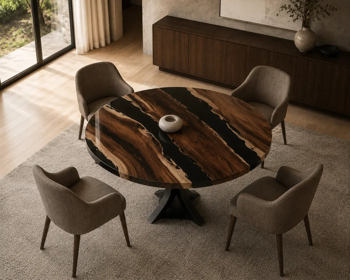 Night Ravine Black Epoxy Walnut Round Dining Table RT17