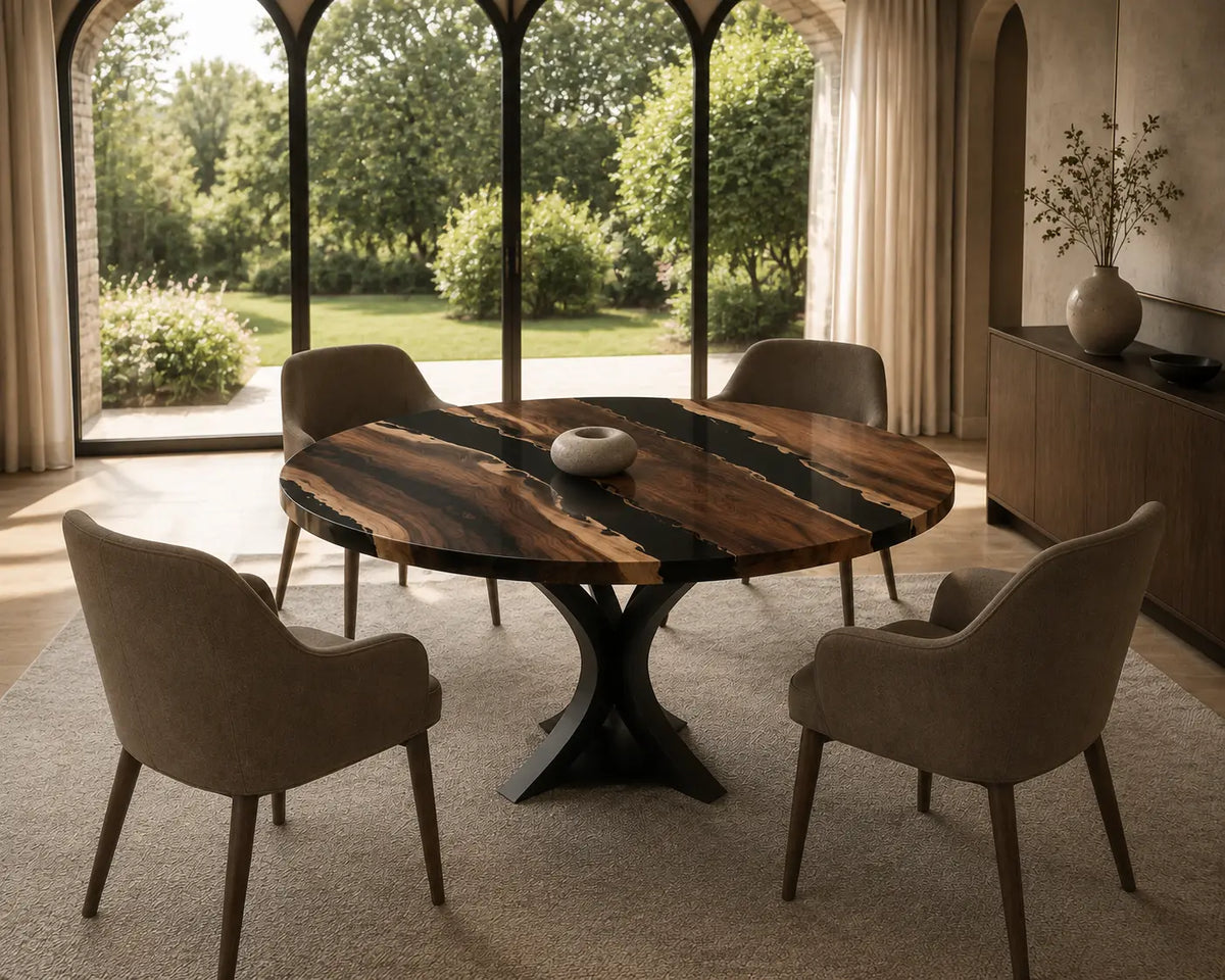 Night Ravine Black Epoxy Walnut Round Dining Table RT17