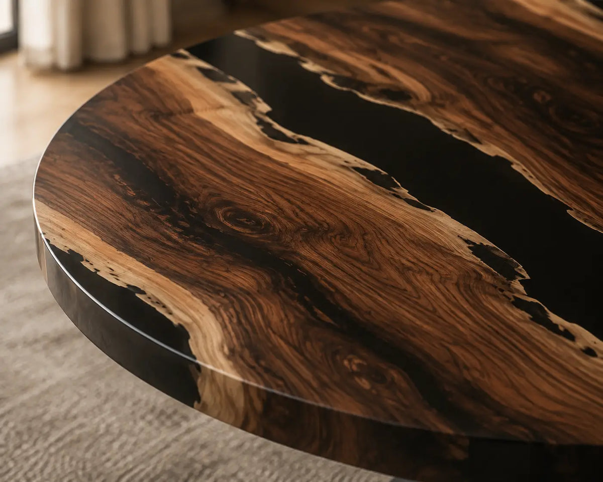 Night Ravine Black Epoxy Walnut Round Dining Table RT17