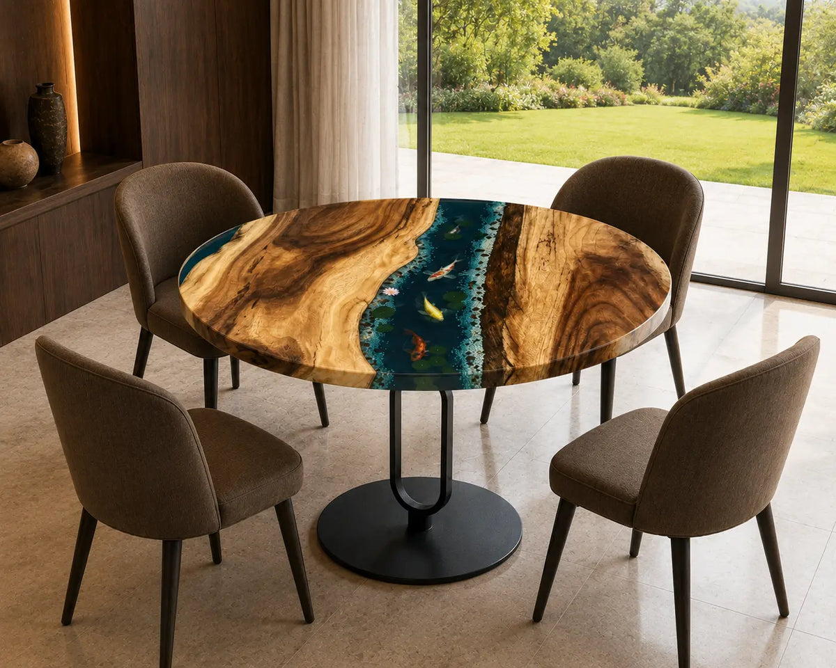 Emerald Current Epoxy Walnut Round Dining Table – RT18