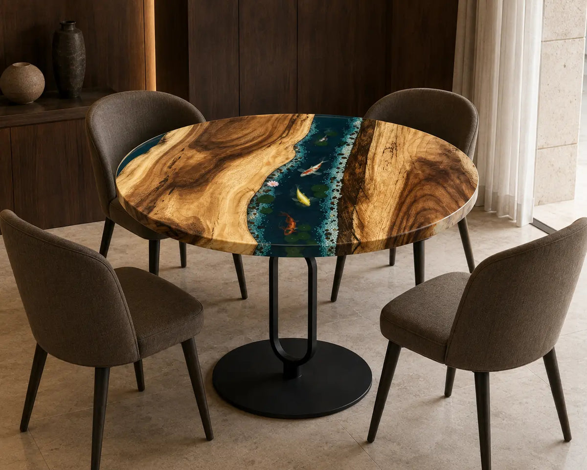 Emerald Current Epoxy Walnut Round Dining Table RT18