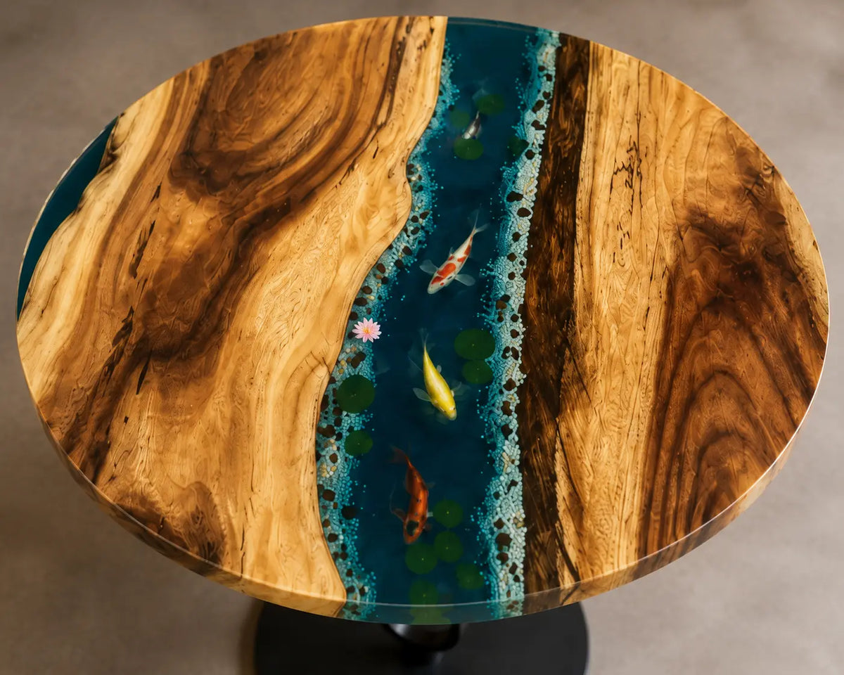 Emerald Current Epoxy Walnut Round Dining Table RT18