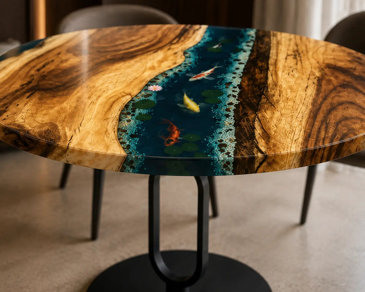 Emerald Current Epoxy Walnut Round Dining Table RT18