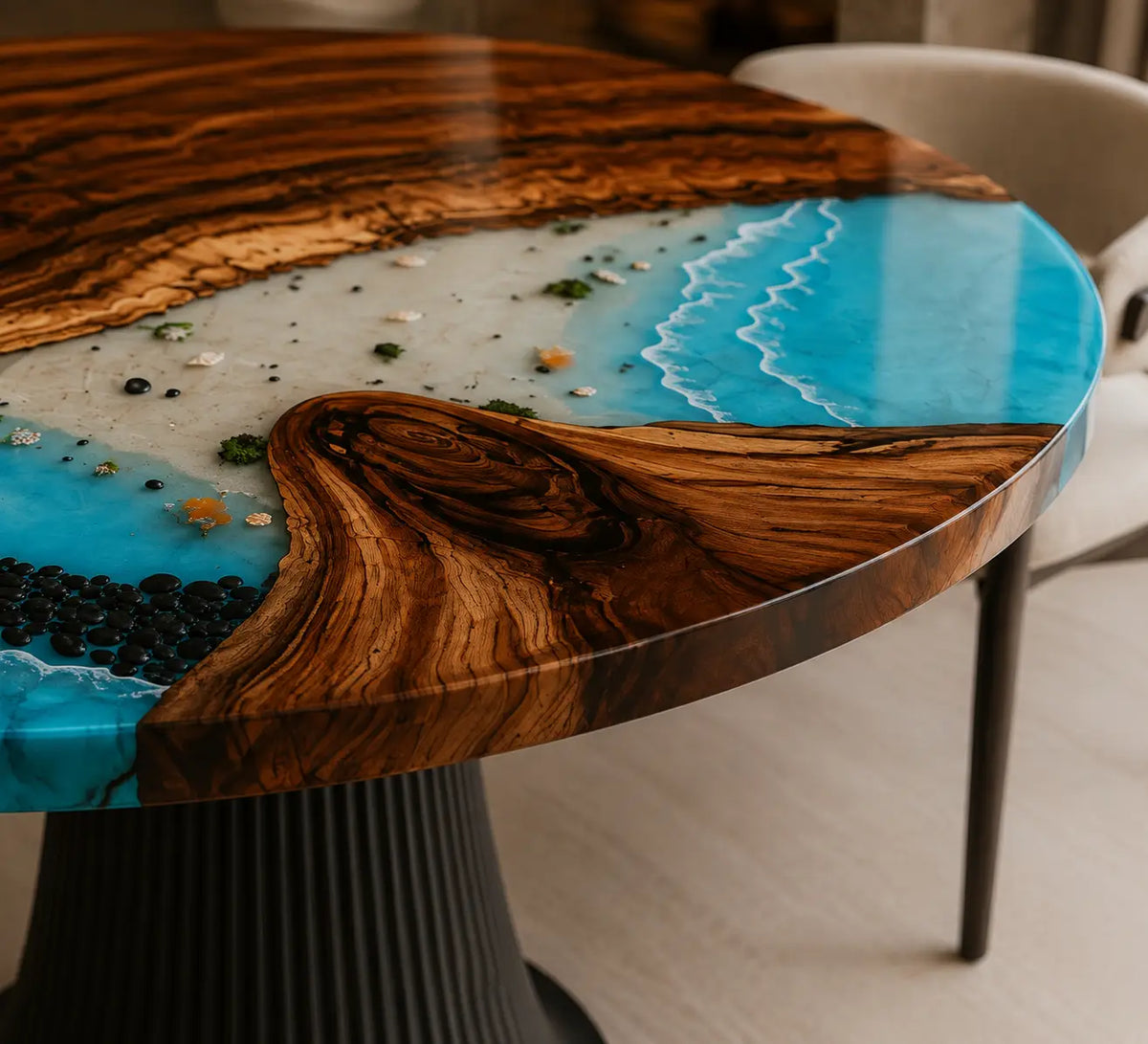 Lagoon Crest Ocean Epoxy Walnut Round Dining Table RT19