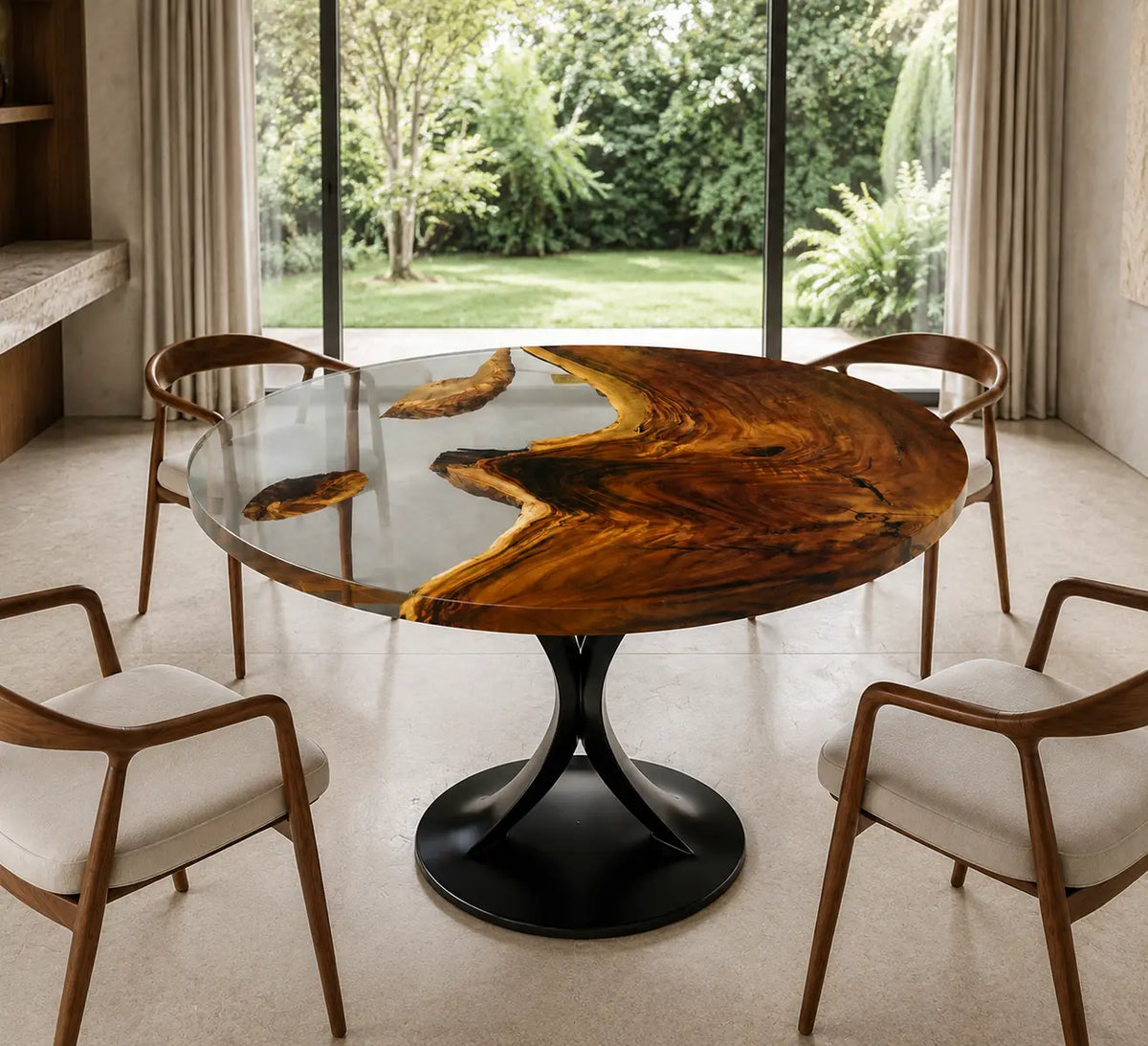 Natural Arc Clear Epoxy Walnut Round Dining Table – RT20