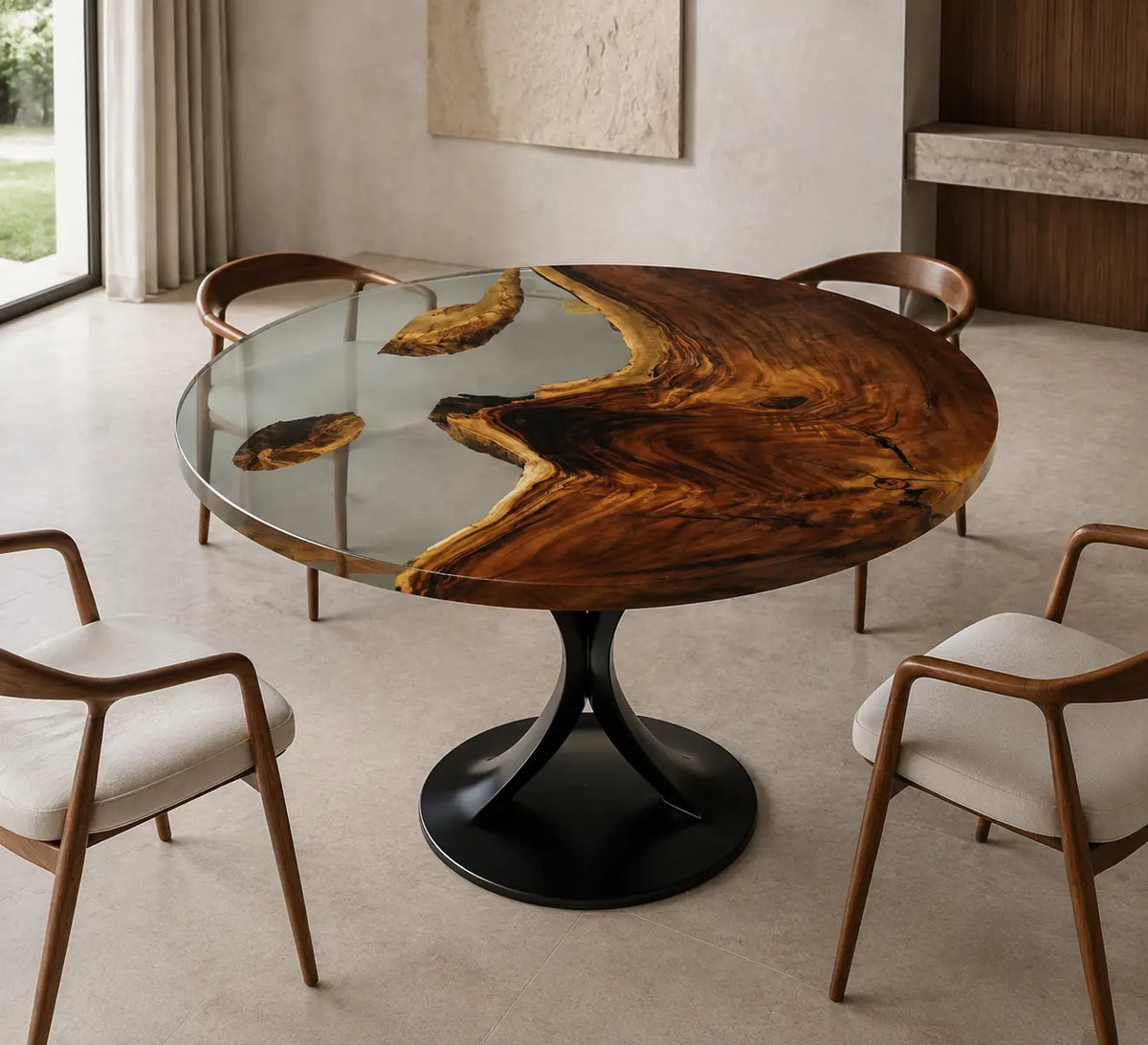 Natural Arc Clear Epoxy Walnut Round Dining Table RT20