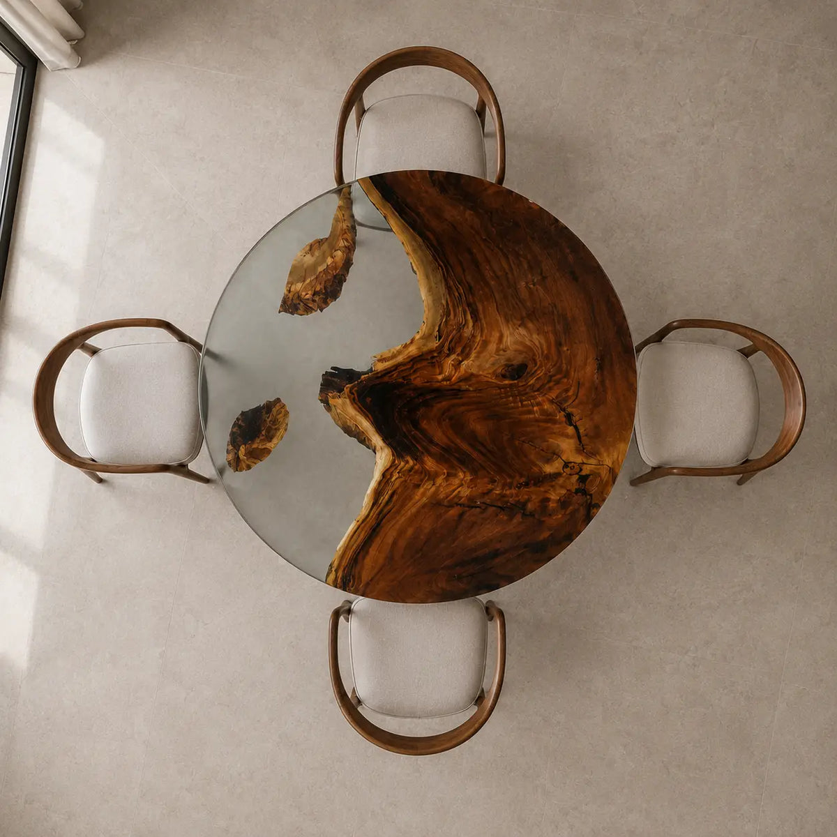 Natural Arc Clear Epoxy Walnut Round Dining Table RT20