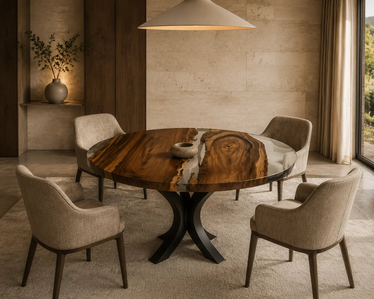 Walnut Orbit Clear Epoxy Round Dining Table – RT21