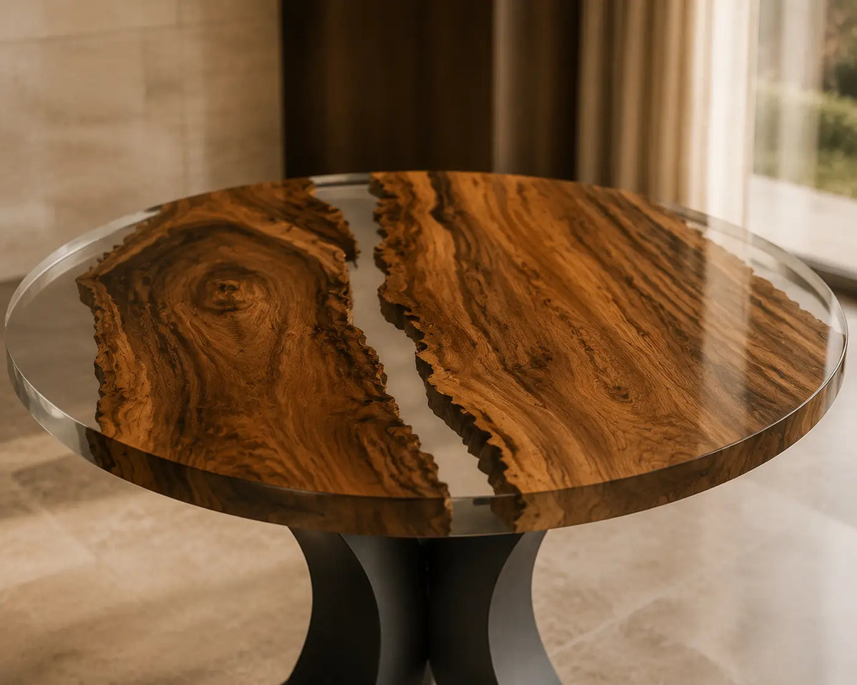 Walnut Orbit Clear Epoxy Round Dining Table RT21