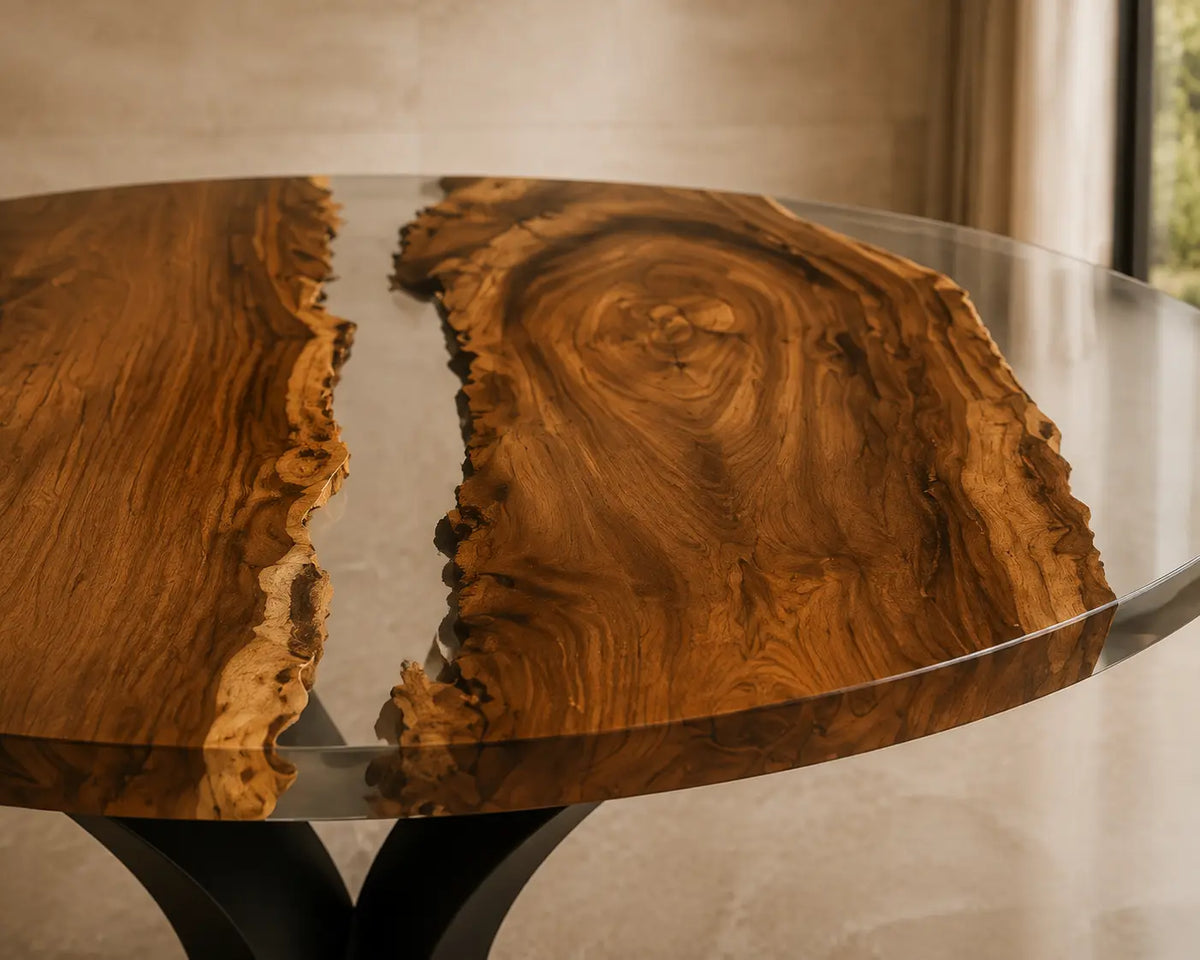 Walnut Orbit Clear Epoxy Round Dining Table RT21