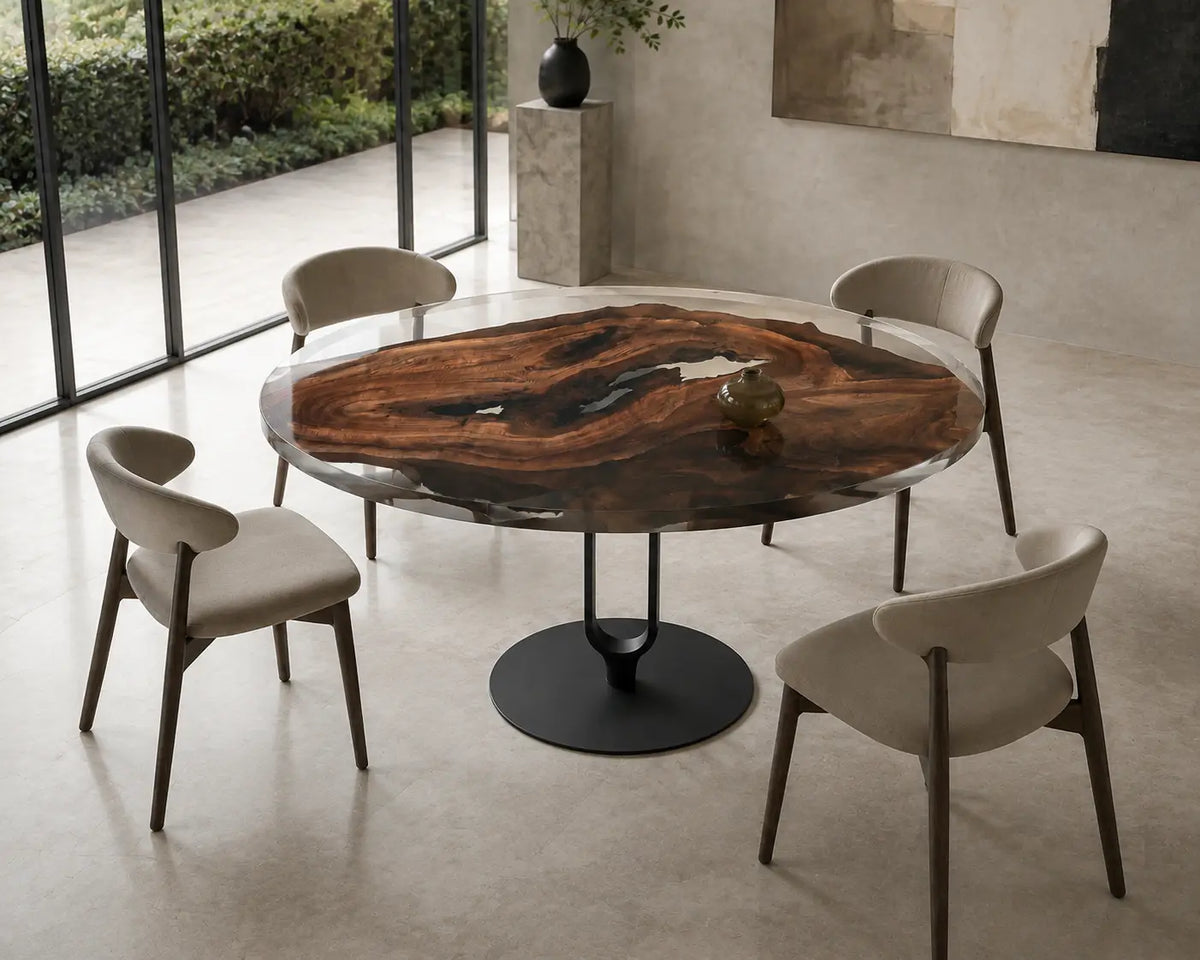 Glasswater Clear Epoxy Walnut Round Dining Table – RT22