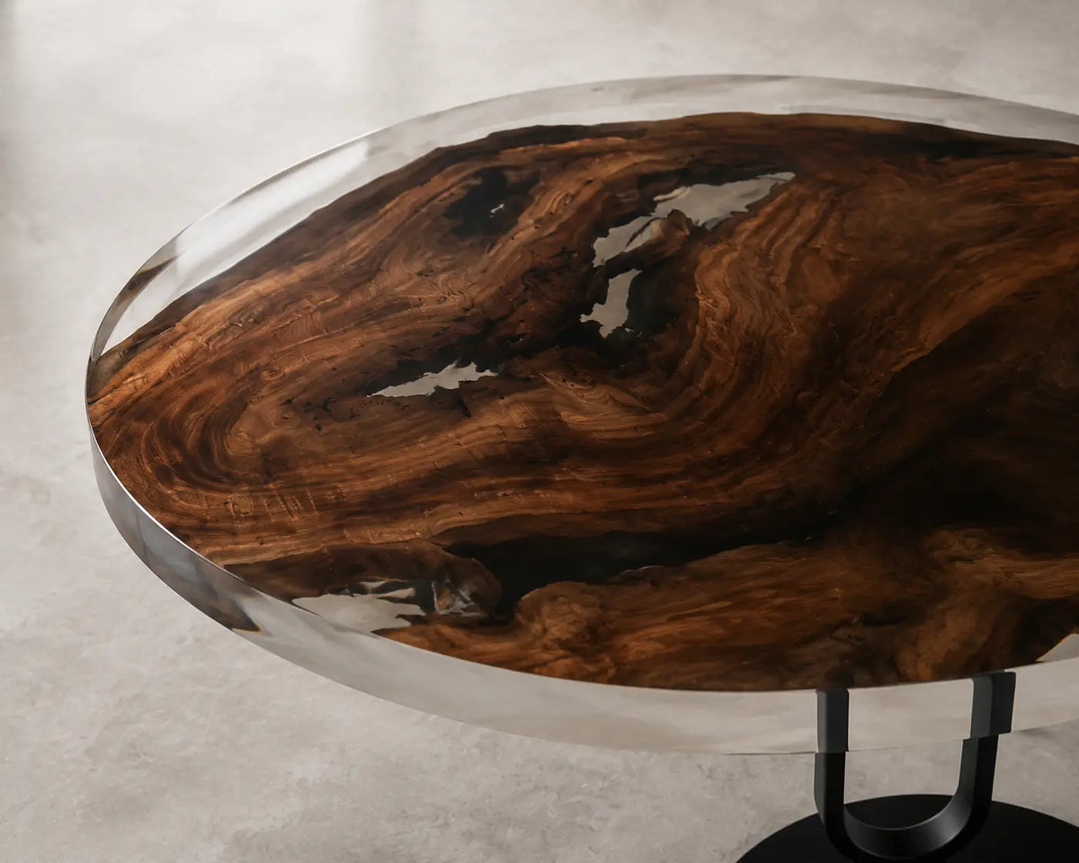 Glasswater Clear Epoxy Walnut Round Dining Table RT22