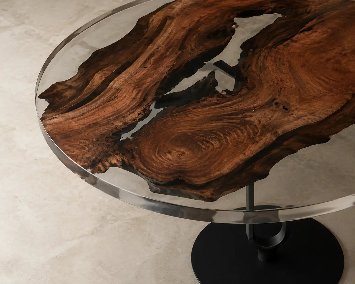 Glasswater Clear Epoxy Walnut Round Dining Table RT22