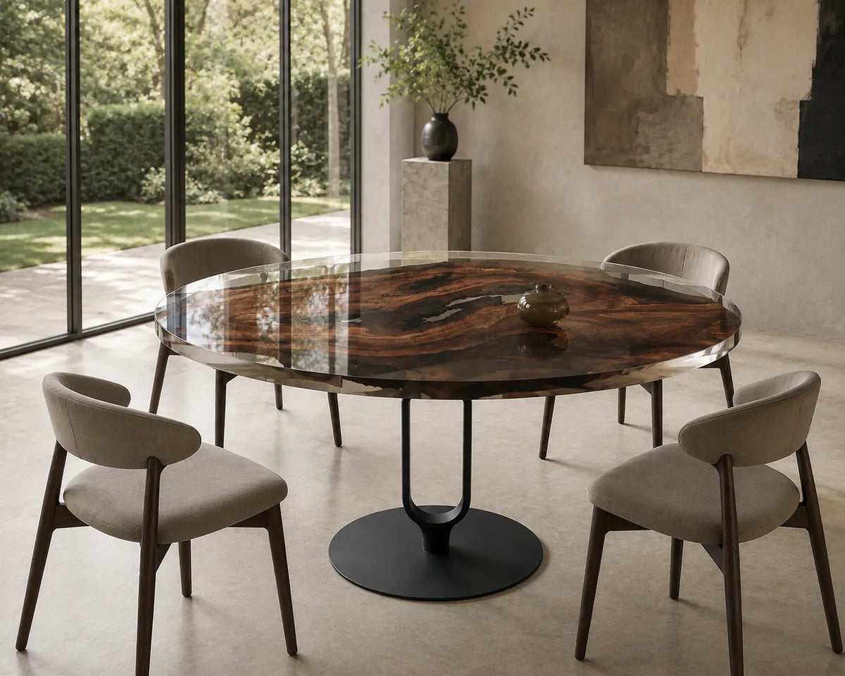 Glasswater Clear Epoxy Walnut Round Dining Table RT22