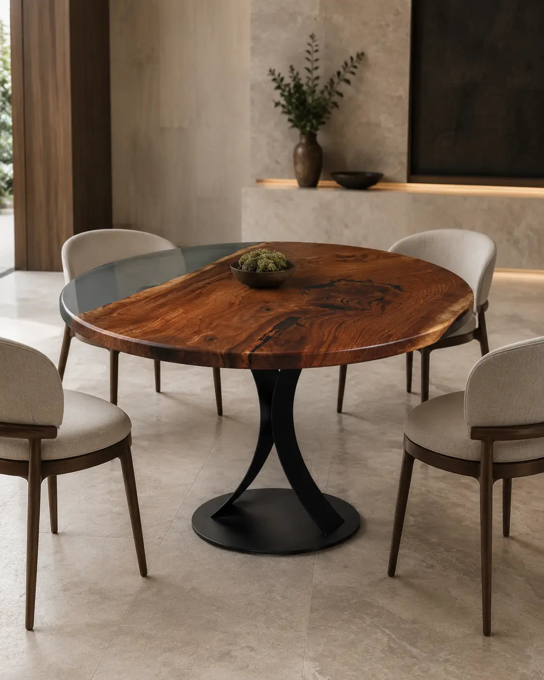 Smoked Halo Walnut Epoxy Round Dining Table – RT23