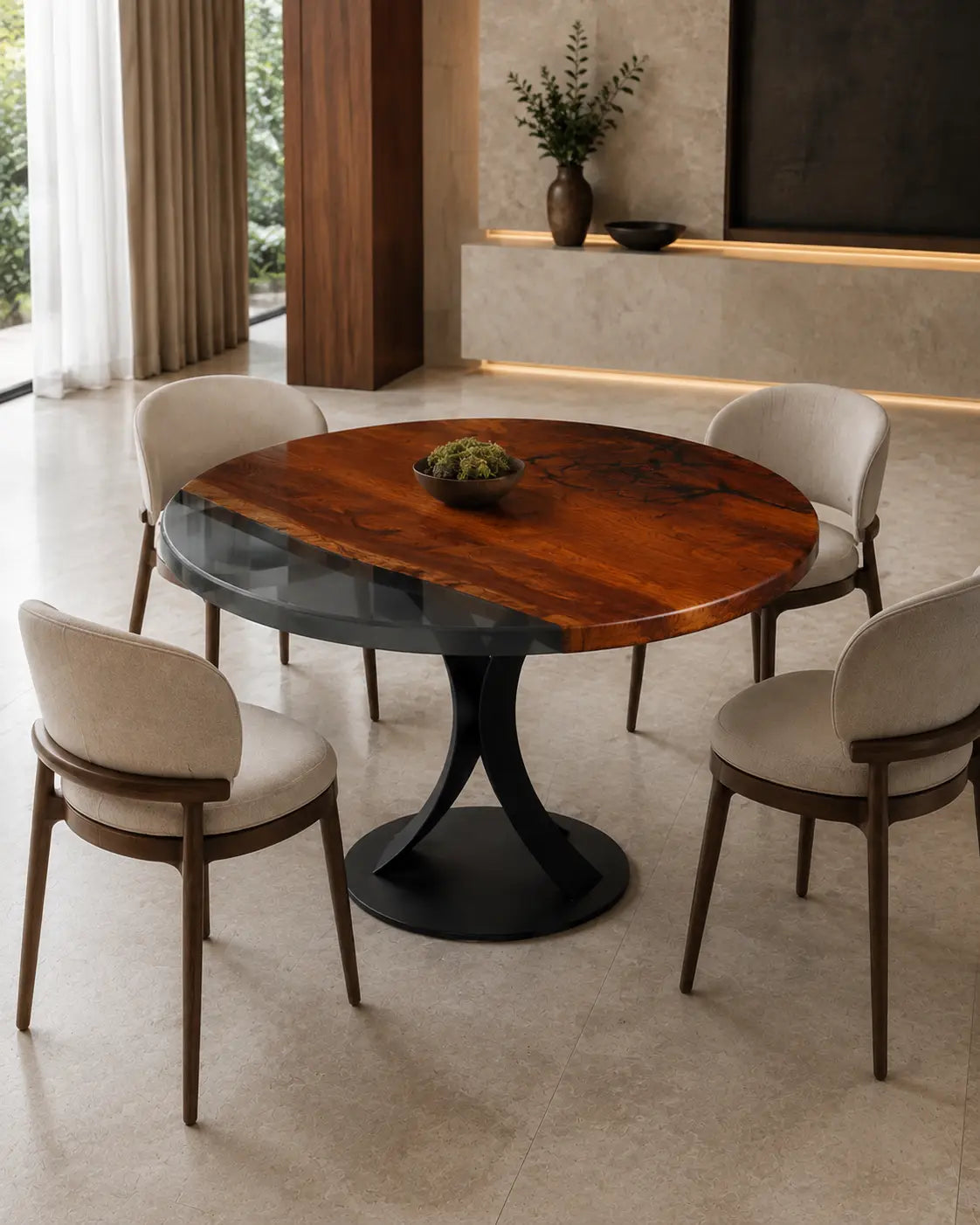 Smoked Halo Walnut Epoxy Round Dining Table RT23
