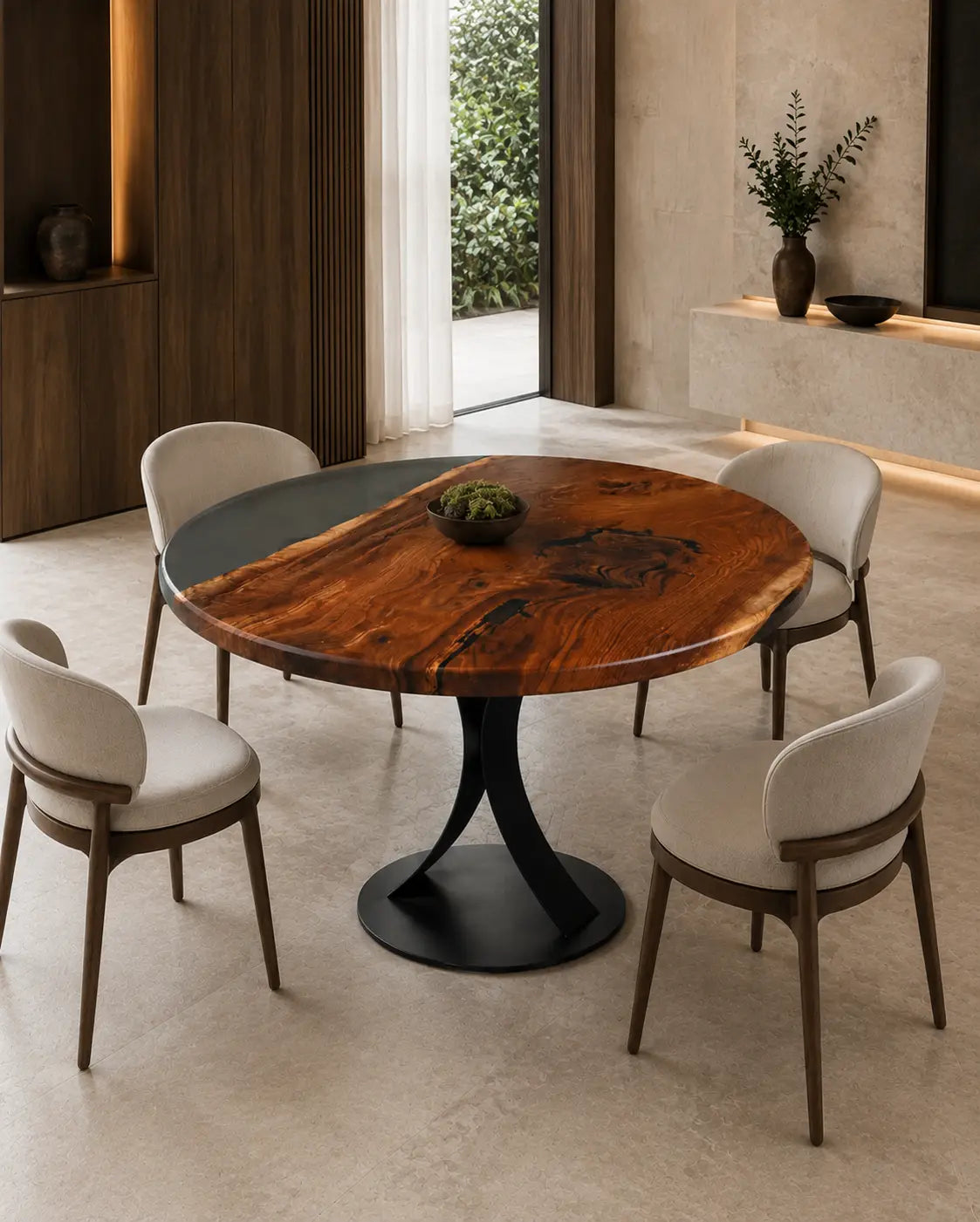 Smoked Halo Walnut Epoxy Round Dining Table RT23